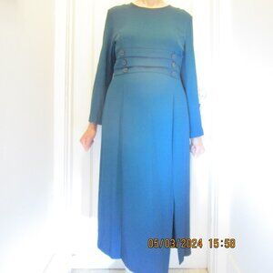 Teal colored long dress with long sleeves by Delmar Apparel, size 14